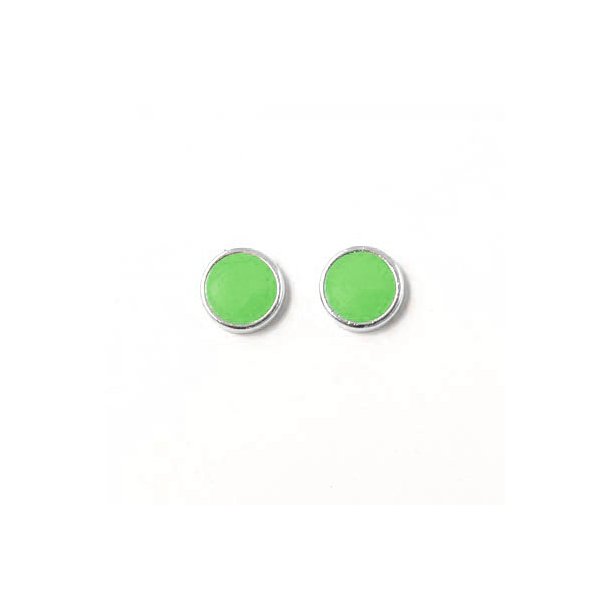 Enamel coin without hole, lime-green and gilded, 8x2mm, 2pcs.