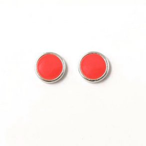 Emaille-Münze zum Ankleben, korallenrot mit versilbertem Rand, 8x2 mm, 2 Stk