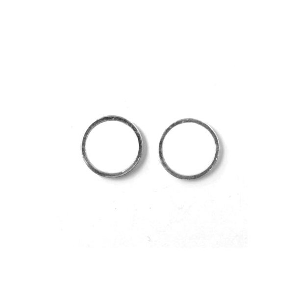 Enamel coin without hole, white and silvered, 12x1.5mm, 2pcs.