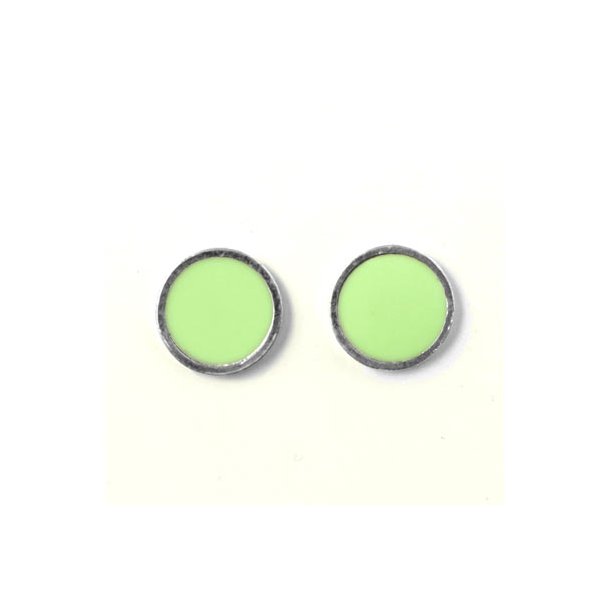 Enamel coin without hole, lime green and silvered, 12x1.5mm, 2pcs.