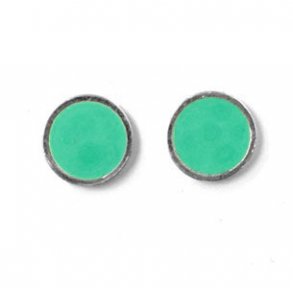 Emaille-Münze zum Ankleben, mint-grün mit silbernem Rand, 12x1,5 mm, 2 Stk.