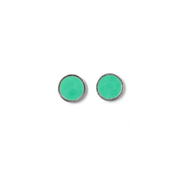 Enamel coin without hole, mint-green and silvered, 12x1.5mm, 2pcs.
