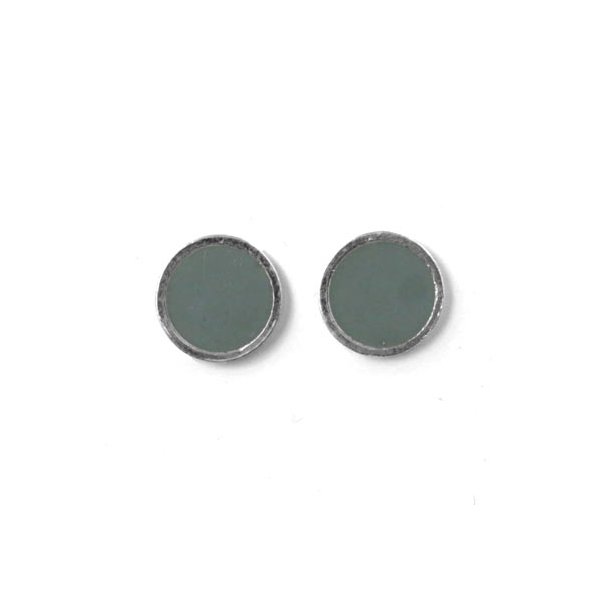 Enamel coin without hole, grey and silvered, 12x1.5mm, 2pcs.