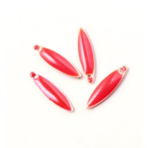 Enamel charm, red pointed, oval-shaped, 15x4mm, 4pcs.