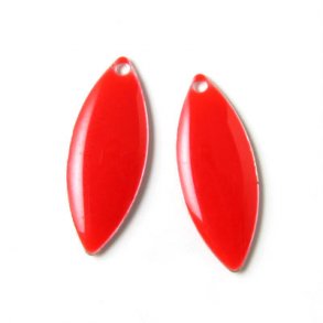 Enamel charm, red pointed, 24x10mm, 2pcs.