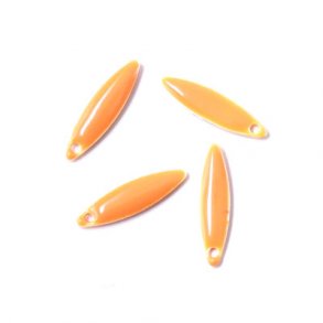 Enamel charm, orange pointed, oval-shaped, 15x4mm, 4pcs.