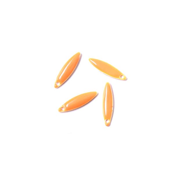Enamel charm, orange pointed, oval-shaped, 15x4mm, 4pcs.