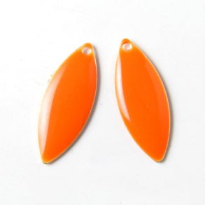 Enamel charm, organge pointed, 24x10mm, 2pcs.