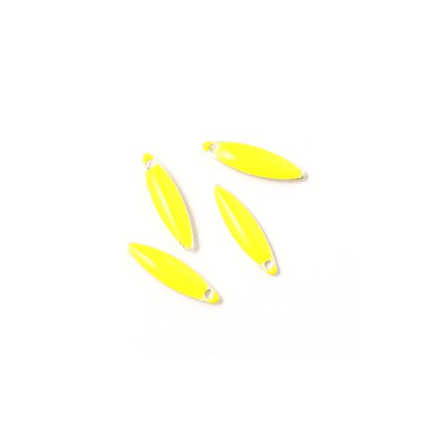Enamel charm, yellow pointed, oval-shaped, 15x4mm, 4pcs.
