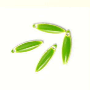 Enamel charm, dark green pointed, oval-shaped, 15x4mm, 4pcs.