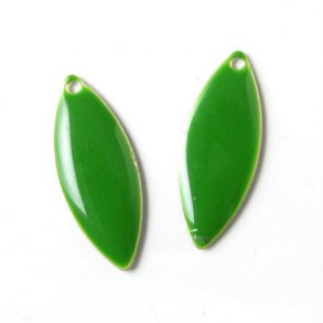 Enamel charm, dark green pointed, 24x10mm, 2pcs.