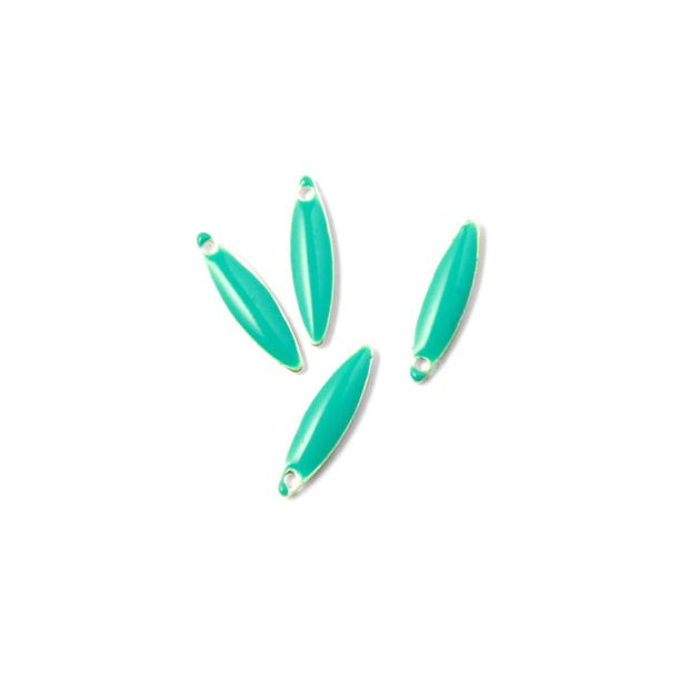Enamel charm, turquoise pointed, oval-shaped, 15x4mm, 4pcs.