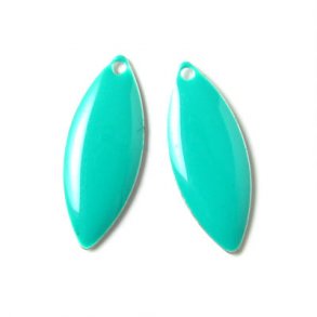 Enamel charm, turquoise, pointed, 24x10mm, 2pcs.
