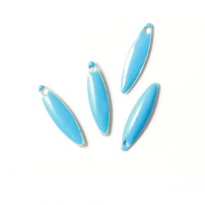 Enamel charm, blue pointed, oval-shaped, 15x4mm, 4pcs.