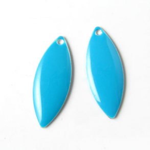 Enamel charm, blue, pointed, 24x10mm, 2pcs.