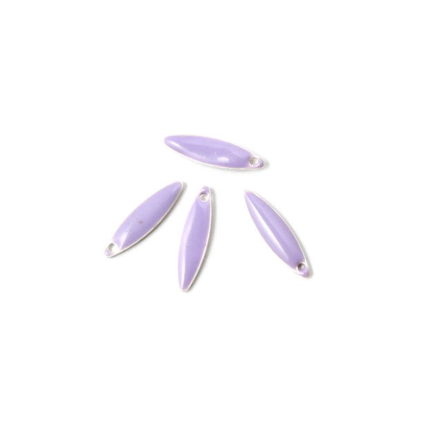 Enamel charm, light purple pointed, oval-shaped, 15x4mm, 4pcs.
