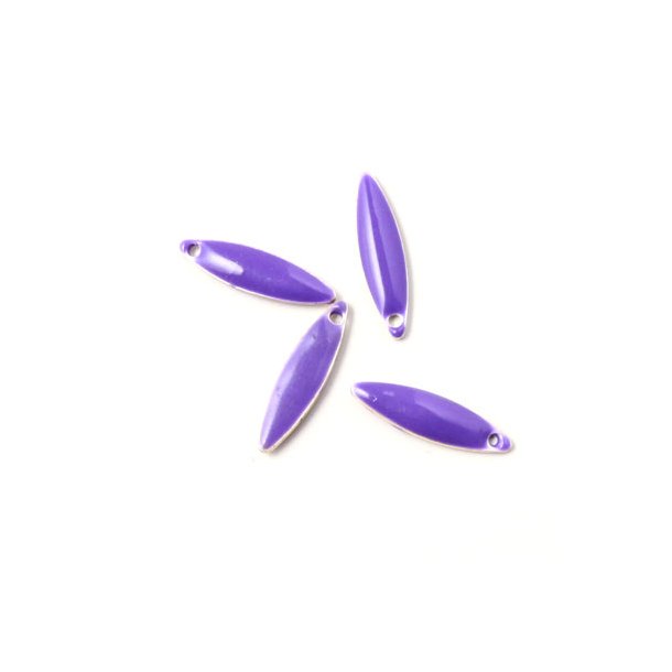 Enamel charm, dark purple pointed, oval-shaped, 15x4mm, 4pcs.