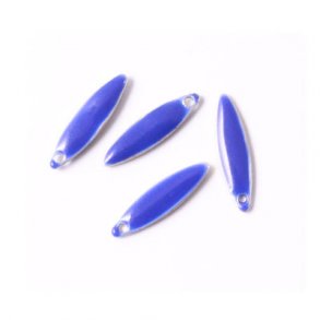 Enamel charm, dark blue pointed, oval-shaped, 15x4mm, 4pcs.