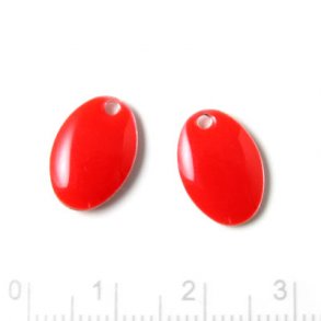 Enamel charm, red, oval-shaped, 14x9mm, 4pcs.