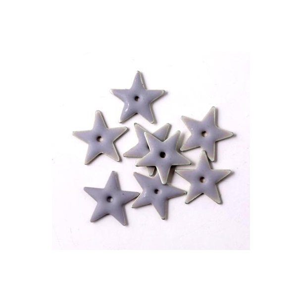 Enamel star, grey with a matt finish and hole in the middle, silvered border, 12mm, 4pcs.