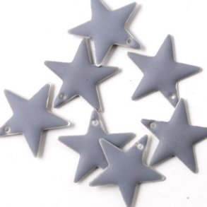 Enamel star, grey with a matt finish, silvered border, 17mm, 2pcs.