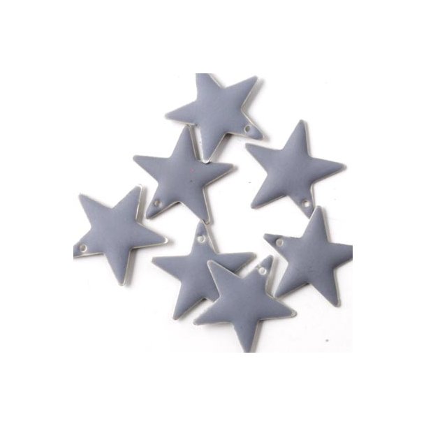 Emalje, matteret gr&aring; stjerne, fors&oslash;lvet kant, 17 mm, 2 stk.