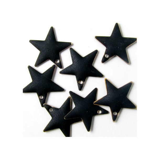 Emalje stjerne, matteret sort, forgyldt kant, 12 mm, 4 stk