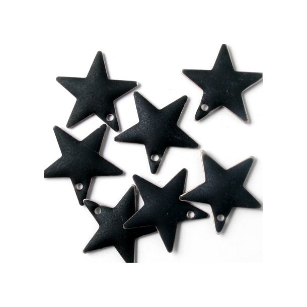 Enamel star, black with a matt finish, silver border, 16mm, 2pcs.
