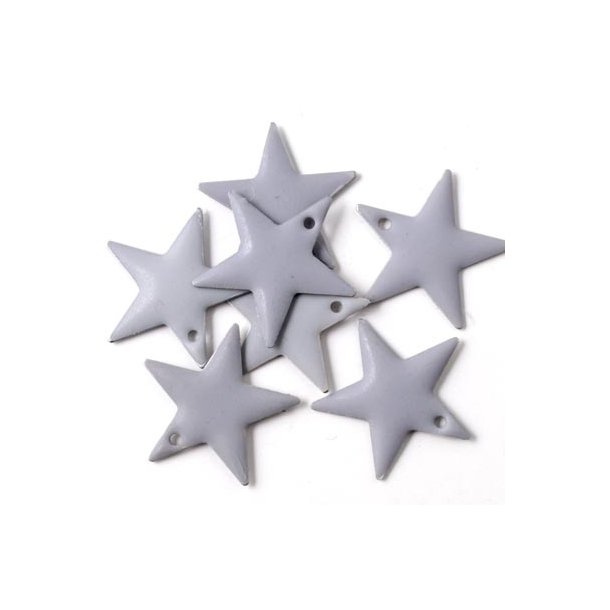 Enamel star, light grey with a matt finish, silvered border, 17mm, 2pcs.