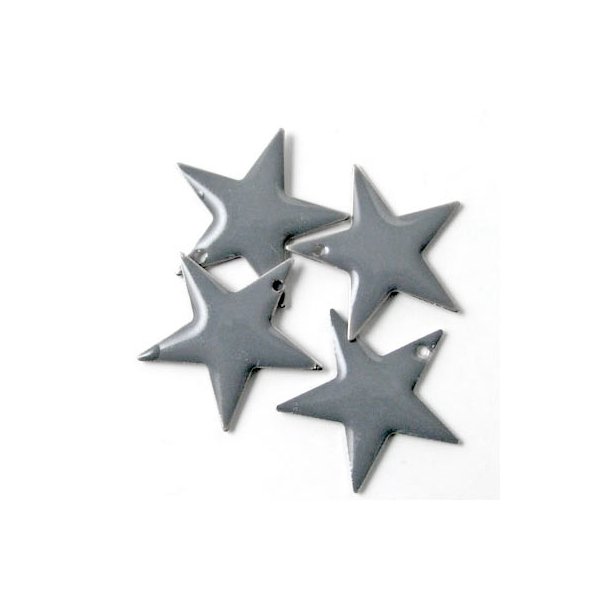 Emaille-Sterne, mittelgrau, Loch an der Kante, versilberter Rand, 17 mm, 2 Stk.