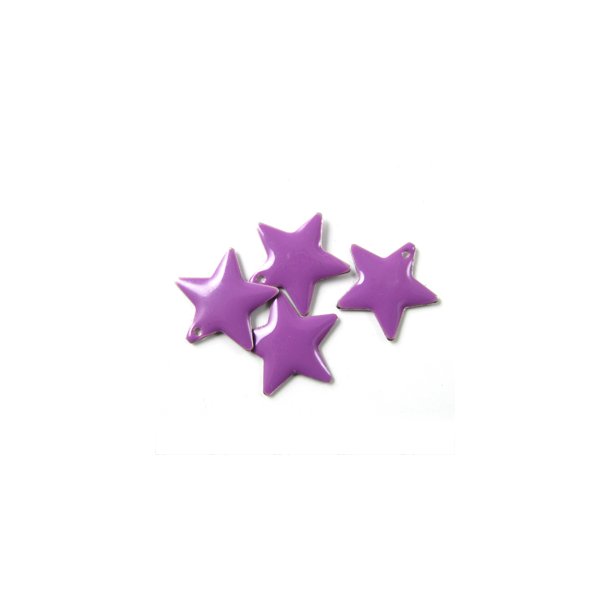 Emalje stjerne, violet, s&oslash;lvkant, 17 mm, 2 stk