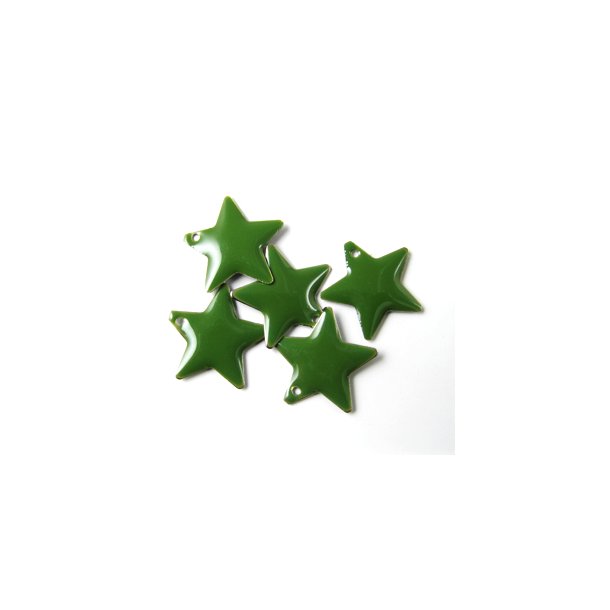 Emalje stjerne, armygr&oslash;n, s&oslash;lvkant, 17 mm, 2 stk