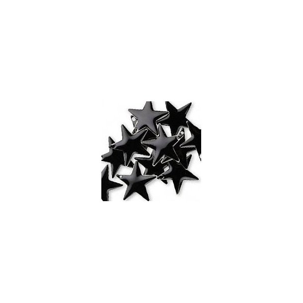 Emalje stjerne, sort, forgyldt kant, 22 mm, 2 stk