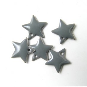 Emaille-Sterne, dunkelgrau, Loch an der Kante, vergoldeter Rand 12 mm, 4 Stk.