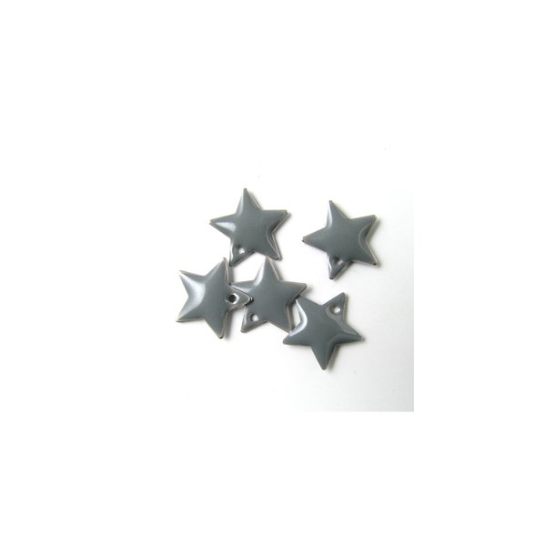 Emaille-Sterne, dunkelgrau, Loch an der Kante, vergoldeter Rand 12 mm, 4 Stk.