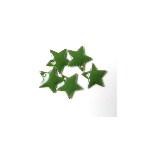 Emalje stjerne, armygr&oslash;n, s&oslash;lvkant, 12 mm, 4 stk