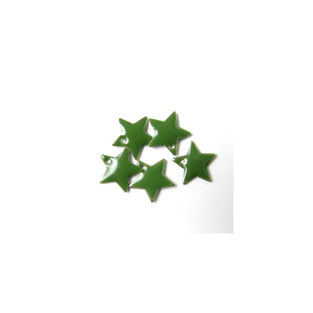 Emalje stjerne, armygr&oslash;n, s&oslash;lvkant, 12 mm, 4 stk