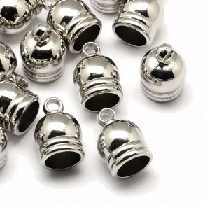 Cord end, acrylic, silver coloured, hole size 9mm, 4pcs.