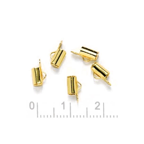 Tube cord ends for weaved bead straps, gilded brass, short, 5,5x3mm, 6pcs
