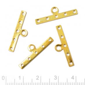 Kettensammler, vergoldetes Messing, 5 Löcher und Öse, 25x3 mm, 10 Stk