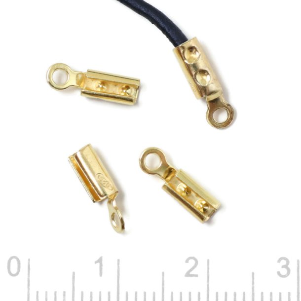 Cord end, fold-over, for leather cord etc., gold-plated silver, 11x3mm, 2pcs.
