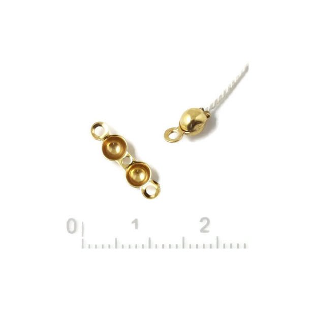 Crimp end, bead tip with 2 eyes, gold-plated silver, 3,5x6.5mm., 4pcs.
