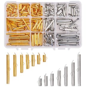 Tube ends for woven bracelets, 240 pcs, 7 sizes in gold-plated and platinum brass, 1 box