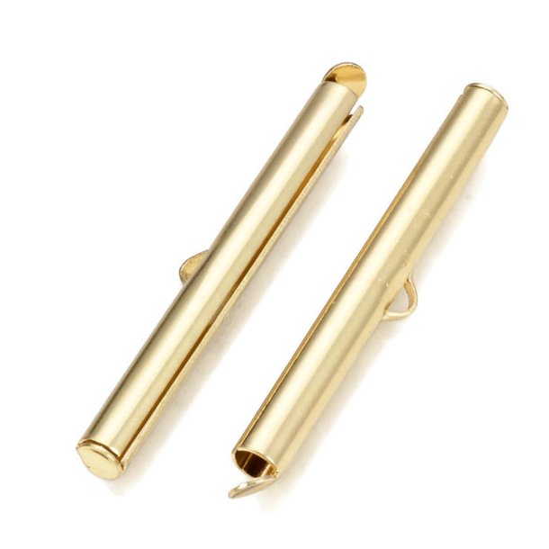 Tube cord ends for bracelets, gilded brass, with loop, 40x4mm, 2pcs.