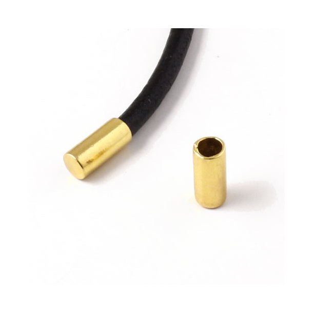 Cord end without ring, gold plated silver, 5x9mm., hole size 4mm., 1pc.