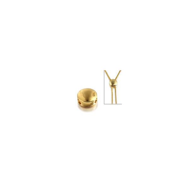 Verschluss-Perle, rund, flach, 2 Lcher, vergoldetes Silber, 6 mm, 1 Stk