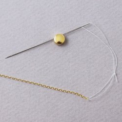 Verschluss-Perle, rund, flach, 2 Lcher, vergoldetes Silber, 6 mm, 1 Stk