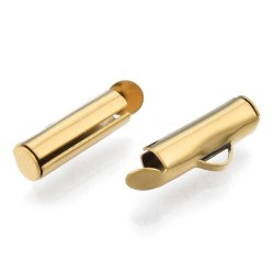 Endverschluss mit se fr gewebte Bnder, vergoldeter STAHL, 16x4mm, 4 stk