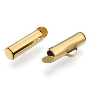 Endverschluss mit se fr gewebte Bnder, vergoldeter STAHL, 13x4mm, 4 stk