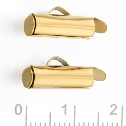 Endverschluss mit se fr gewebte Bnder, vergoldeter STAHL, 13x4mm, 4 stk
